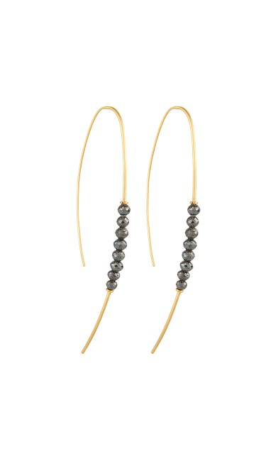 Yossi Harari Jewelry Jane 18k Gold & Black Diamond Beads Hoop Threader Earrings 