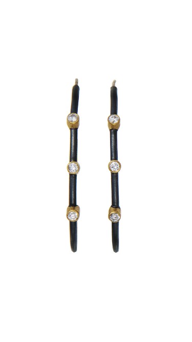 Yossi Harari Jewelry 24k Gold & Oxidized Gilver Diamond Jane Hoop Earrings