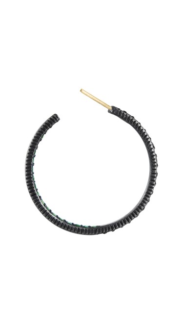 Yossi Harari Jewelry  Oxidized Silver Pave Tsavorite Lilah Hoop Earrings