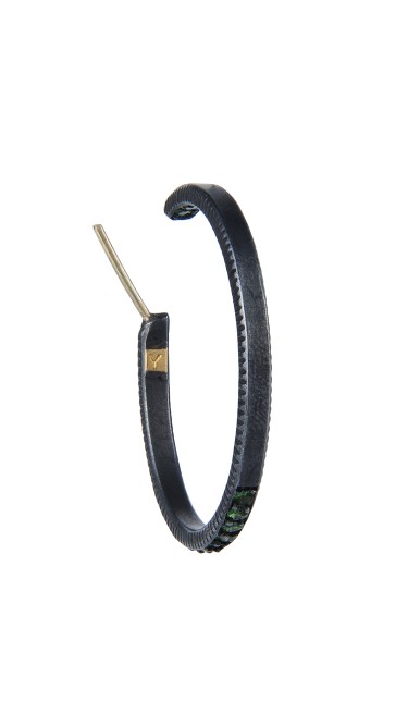 Yossi Harari Jewelry  Oxidized Silver Pave Tsavorite Lilah Hoop Earrings