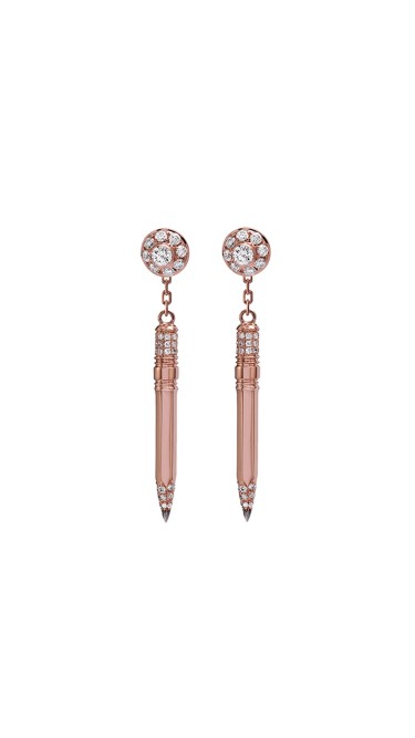 Tzuri 18k Rose Gold and Diamond Vertical Dangle Earrings
