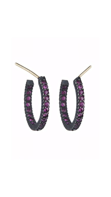 Yossi Harari Jewelry Oxidized Gilver Ruby Pavé Lilah Hoop Earrings 