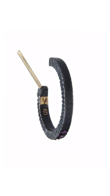 Yossi Harari Jewelry Oxidized Gilver Ruby Pavé Lilah Hoop Earrings 