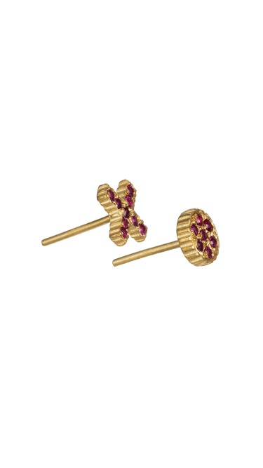 Yossi Harari Jewelry 18k Gold Ruby X O Lilah Stud Earrings 