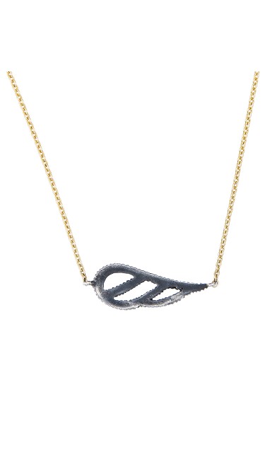 Yossi Harari Jewelry Lilah 18k Gold Diamond Feather Pendant Necklace 