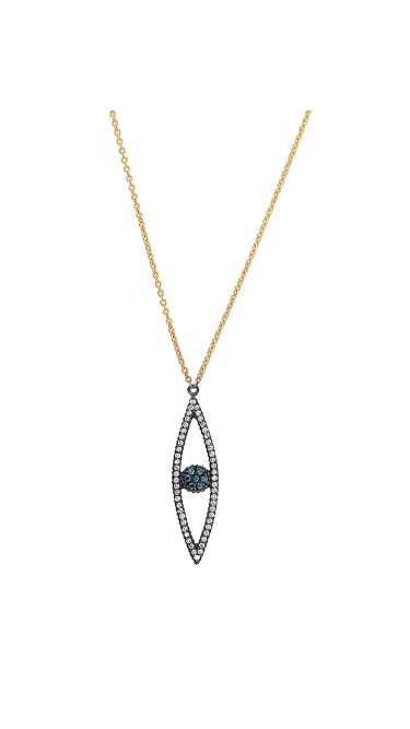 Yossi Harari Jewelry 18k Gold White & Teal Diamond Lilah Eye Shaped Pendant Necklace
