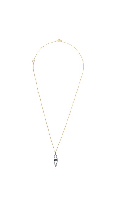Yossi Harari Jewelry 18k Gold White & Teal Diamond Lilah Eye Shaped Pendant Necklace
