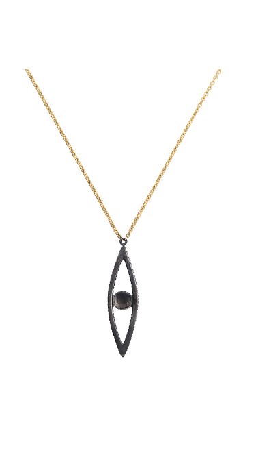 Yossi Harari Jewelry 18k Gold White & Teal Diamond Lilah Eye Shaped Pendant Necklace