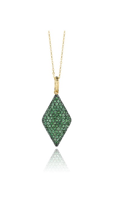 Yellow Gold & Tsavorite Diamond Shape Necklace