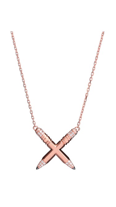 Tzuri 18k Rose Gold and Diamond X Necklace