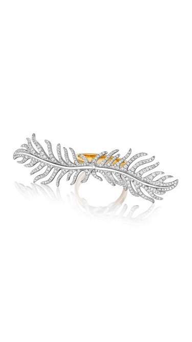 18K Gold Phoenix DoubleFeather Center Pave Diamond Ring