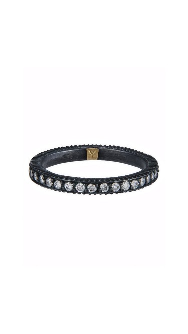 Yossi Harari Jewelry Oxidized Gilver Pave Diamond Lilah Band Ring Size 6