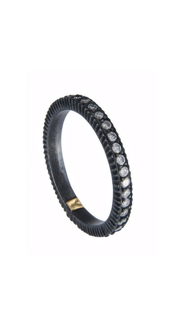 Yossi Harari Jewelry Oxidized Gilver Pave Diamond Lilah Band Ring Size 6