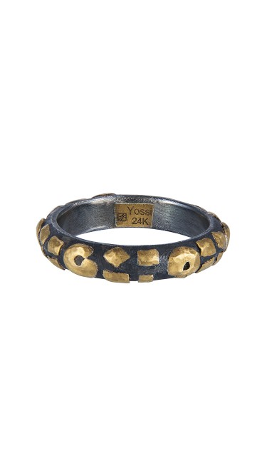 Yossi Harari Jewelry Jane 24k Gold & Oxidized Gilver Leopard Stack Ring Size 6
