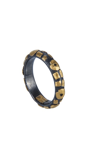 Yossi Harari Jewelry Jane 24k Gold & Oxidized Gilver Leopard Stack Ring Size 6
