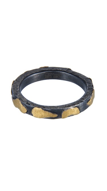 Yossi Harari Jewelry Jane 24k Gold & Oxidized Gilver Libra Stack Ring Size 6