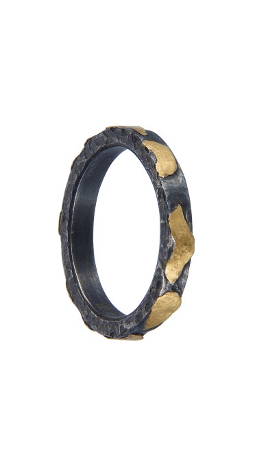 Yossi Harari Jewelry Jane 24k Gold & Oxidized Gilver Libra Stack Ring Size 6
