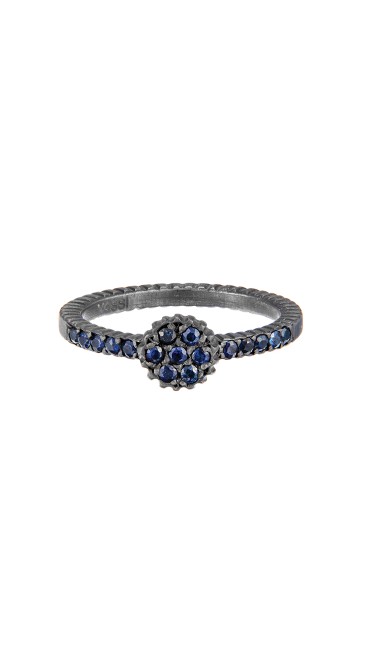 Yossi Harari Jewelry Oxidized Gilver Blue Sapphire Lilah Stack Ring Size 6