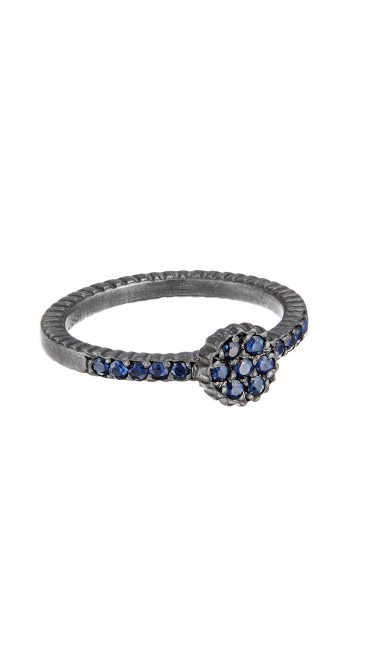 Yossi Harari Jewelry Oxidized Gilver Blue Sapphire Lilah Stack Ring Size 6