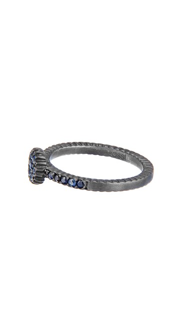 Yossi Harari Jewelry Oxidized Gilver Blue Sapphire Lilah Stack Ring Size 6