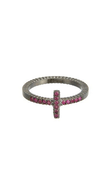 Yossi Harari Jewelry Oxidized Gilver Ruby Stick Lilah Stack Ring Size 6