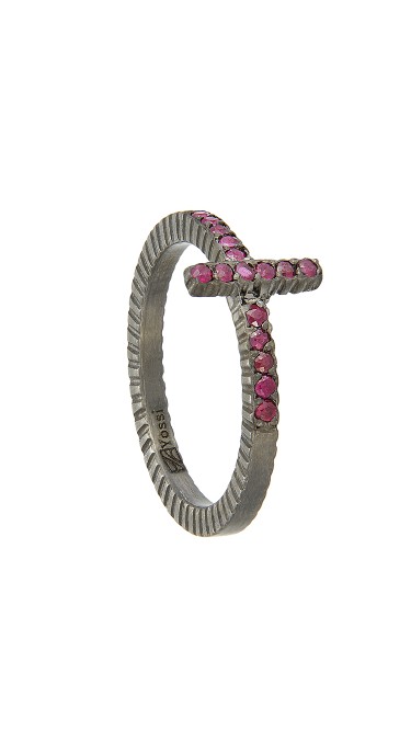 Yossi Harari Jewelry Oxidized Gilver Ruby Stick Lilah Stack Ring Size 6