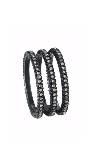 Yossi Harari Jewelry Oxidized Gilver Rose Cut Diamond Triple Ring Size 6