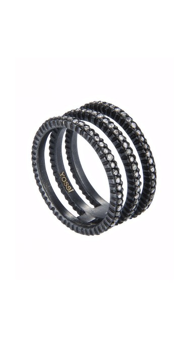 Yossi Harari Jewelry Oxidized Gilver Rose Cut Diamond Triple Ring Size 6