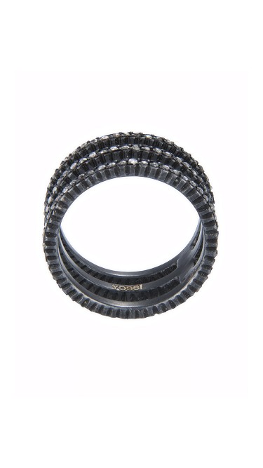 Yossi Harari Jewelry Oxidized Gilver Rose Cut Diamond Triple Ring Size 6