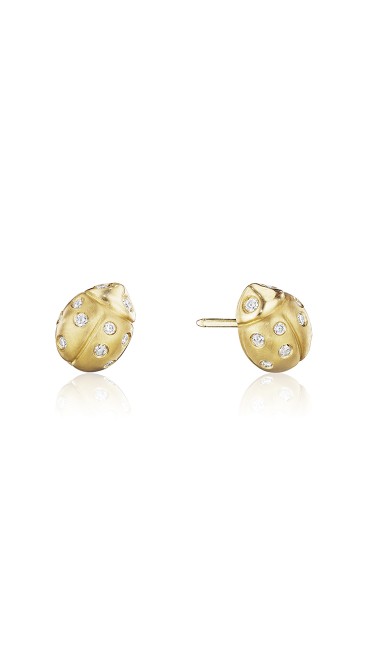 18K Gold Medium Wonderland Ladybug Diamond Stud Earrings