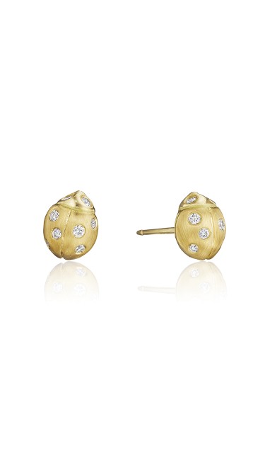 18K Gold Small Wonderland Ladybug Diamond Stud Earrings