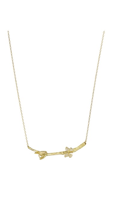 18K Gold Wonderland Stackable Bird and Butterfly Twig Necklace
