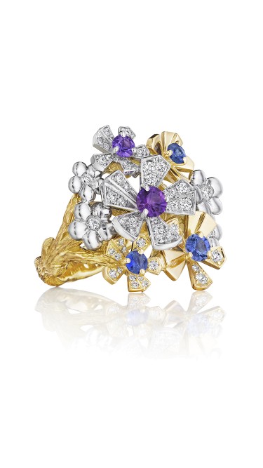 18K Gold Wonderland Pow Orchid Purple and Blue Sapphire Ring