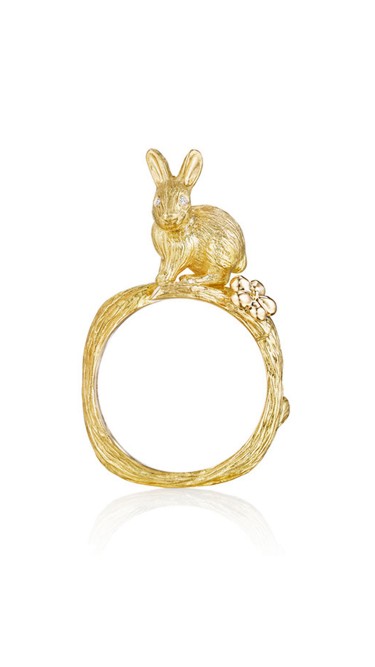18K Gold Wonderland Stackable Bunny and Orchid Ring