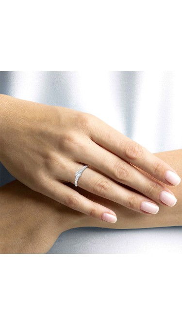 0.30 Ct Round and Baguette Cut Petite Lab Grown Diamond Ring in 14K White Gold (E-F, VS1-VS2, 0.30 cttw) by MadeForUs