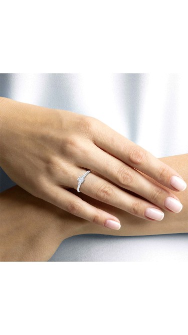 0.30 Ct Emerald and Baguette Cut Petite Lab Grown Diamond Ring in 14K White Gold (E-F, VS1-VS2, 0.30 cttw) by MadeForUs