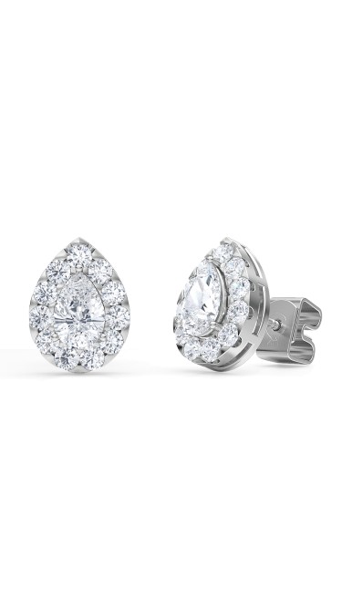 1.00 Ct Pear Shape Lab-Grown Diamond Halo Earrings set in 14K White Gold 