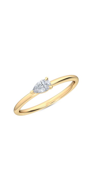 0.25 Ct Horizontal Pear Cut Petite Lab Grown Diamond Ring in 14K Yellow Gold 