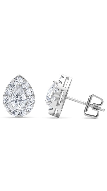 1.00 Ct Pear Shape Lab-Grown Diamond Halo Earrings set in 14K White Gold 