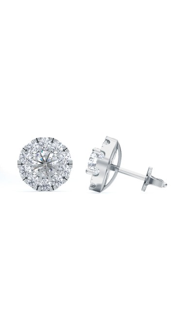 1.00 Ct Round Shape Lab-Grown Diamond Halo Earrings set in 14K White Gold