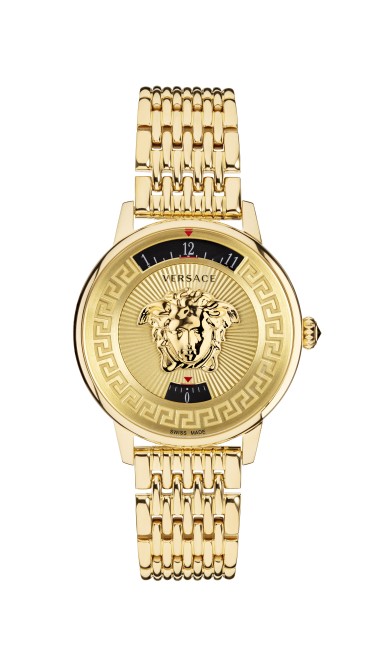 Medusa Icon 38MM Yellow Gold Sunray Dial Stainless Steel Bracelet Womens Watch