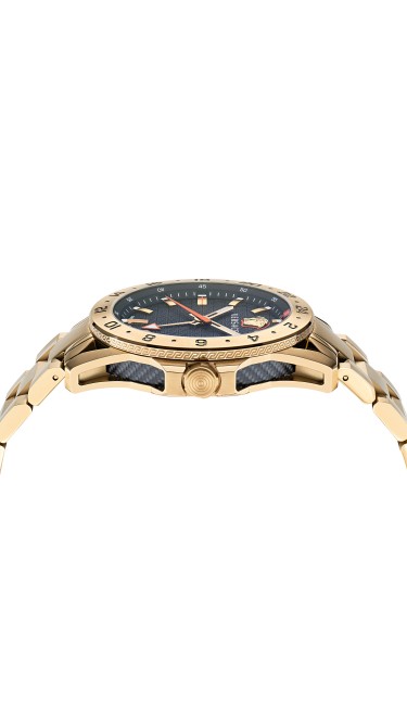 Sport Tech GMT 45MM Yellow Gold Black Guilloché Dial Mens Watch