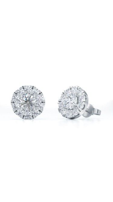 1.00 Ct Round Shape Lab-Grown Diamond Halo Earrings set in 14K White Gold
