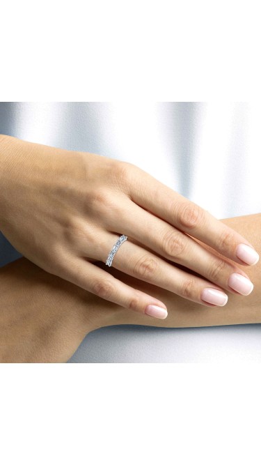 1.50 Ct Emerald Cut Horizontally Set Lab Grown Diamond Seven Stone Band Ring in 14K White Gold 