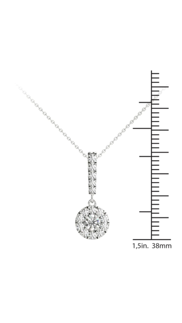 1/2 Ct tw 14K White Gold Natural Diamond Halo Stick Pendant Necklace