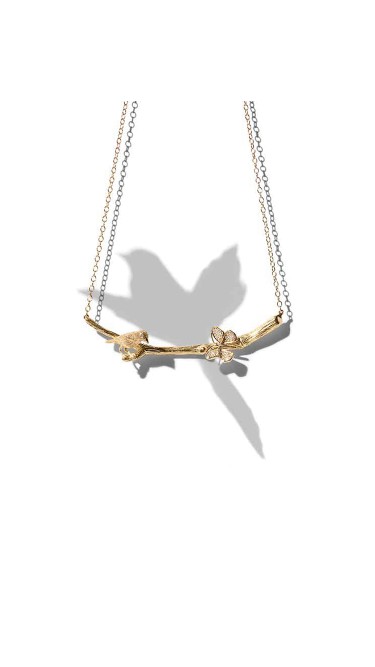 18K Gold Wonderland Stackable Bird and Butterfly Twig Necklace