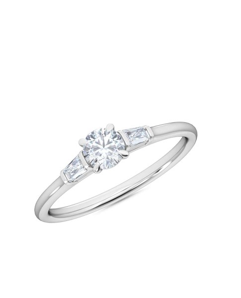 0.30 Ct Round and Baguette Cut Petite Lab Grown Diamond Ring in 14K White Gold (E-F, VS1-VS2, 0.30 cttw) by MadeForUs
