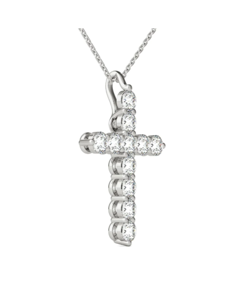 14K Hypoallergenic White Gold Natural Diamond Cross Pendant Necklace