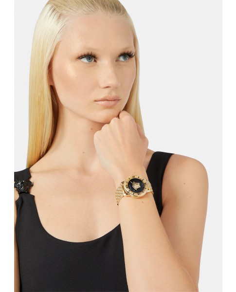 La Medusa 38MM Yellow Gold Case Black Enamel Dial Womens Watch