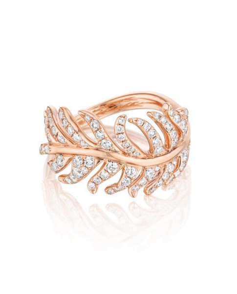 18K Gold Phoenix Feather Center Pave Diamond Ring